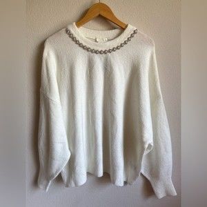 NEW H&M beaded jeweled neck sweater sz xl